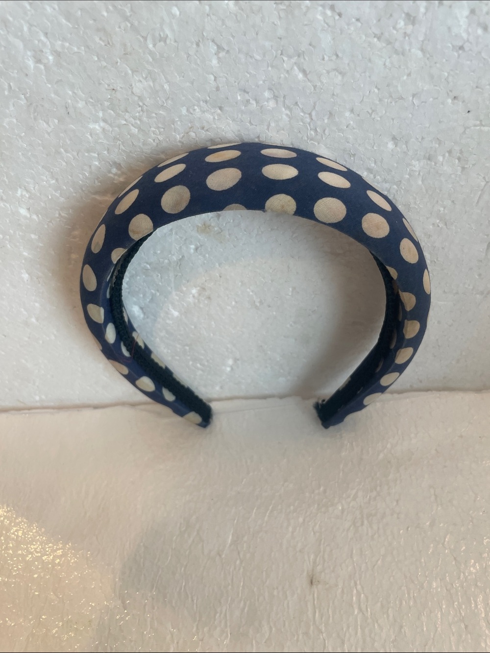 vintage 90s wide padded navy blue white fabric headband  one size fits most